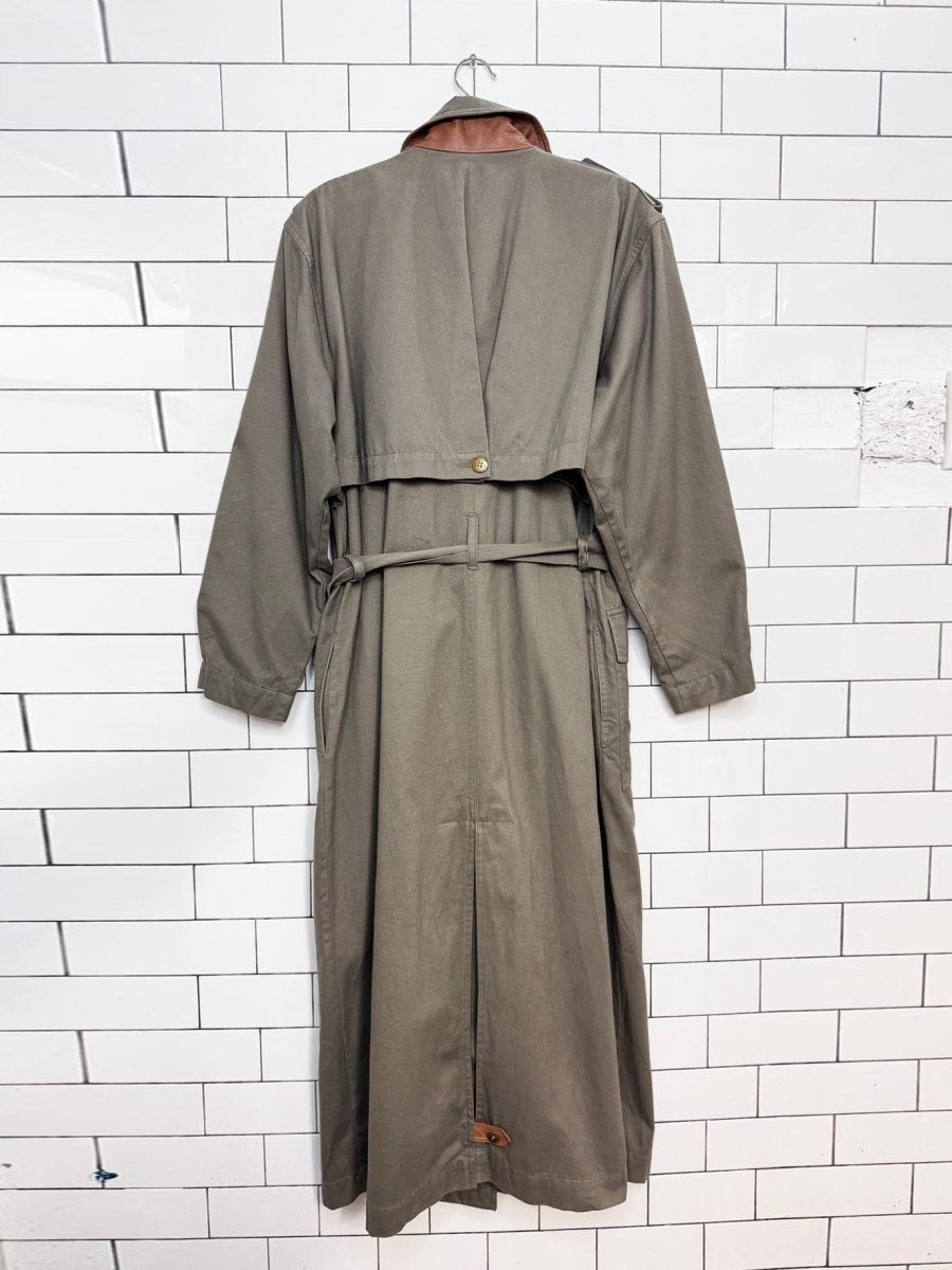 vintage 90s together leather patch belted utility trench coat - good market thrift store
