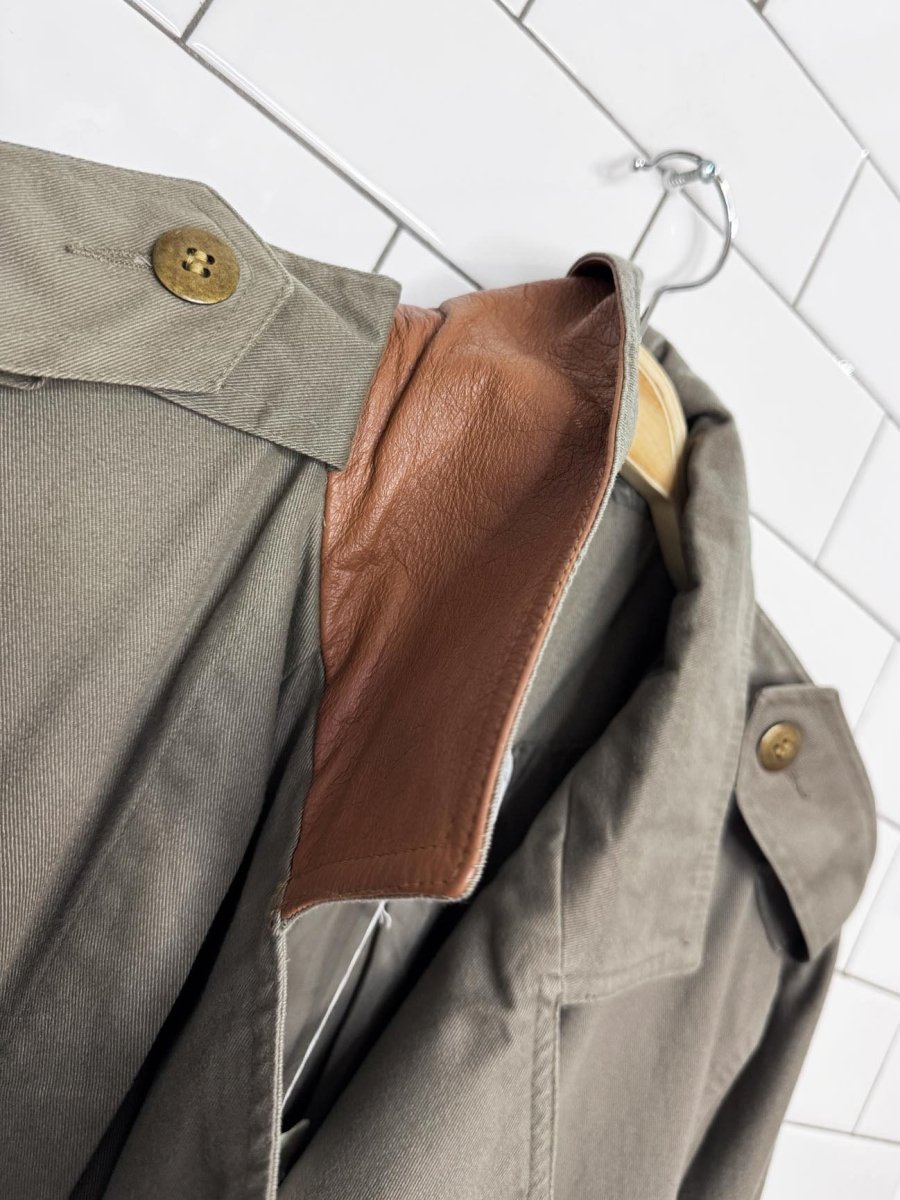vintage 90s together leather patch belted utility trench coat - good market thrift store