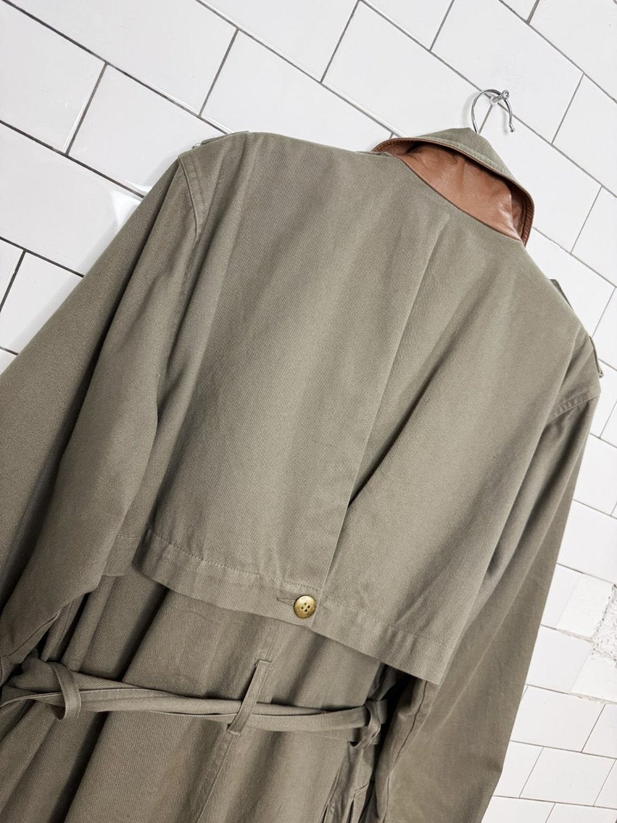 vintage 90s together leather patch belted utility trench coat - good market thrift store