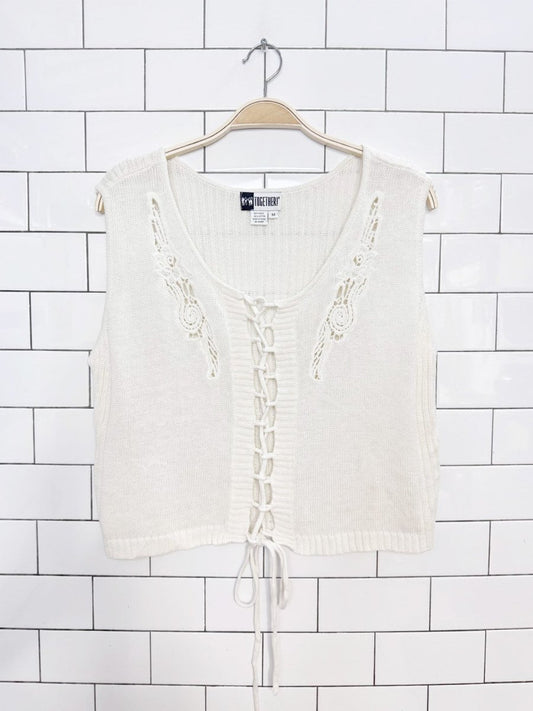 vintage 90s together ramie-blend lace up knit vest top - good market thrift store