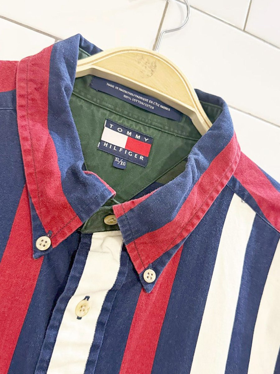vintage 90s tommy hilfiger crest pocket striped shirt - good market thrift store