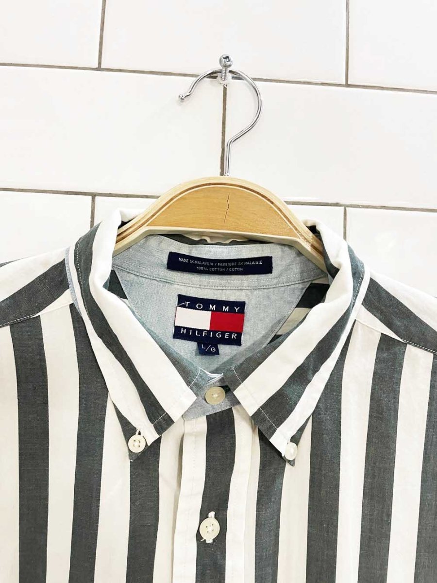 vintage 90s tommy hilfiger crest pocket striped shirt - good market thrift store