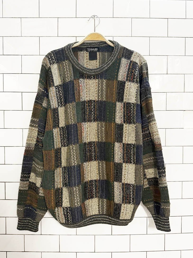 vintage 90s tosani wool - blend 3D knit sweater - good market thrift store