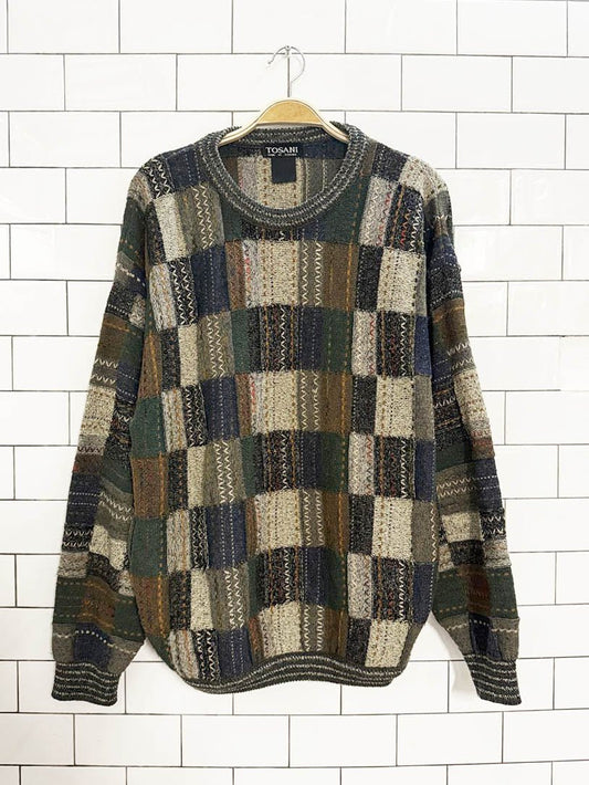 vintage 90s tosani wool - blend 3D knit sweater - good market thrift store