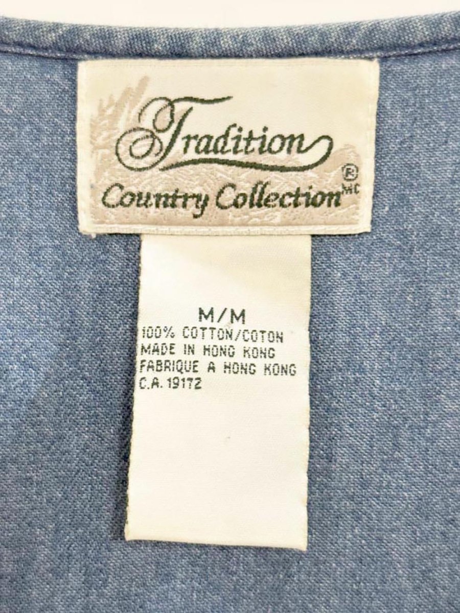 vintage 90s tradition embroidered full button denim maxi dress | country collection - good market thrift store