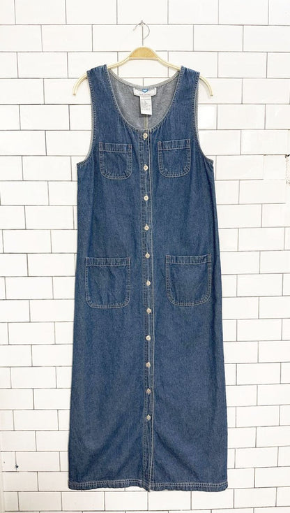 vintage 90s true blue full button denim jumper maxi dress - good market thrift store