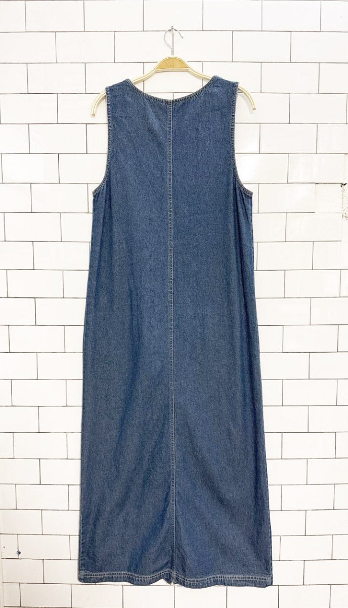 vintage 90s true blue full button denim jumper maxi dress - good market thrift store