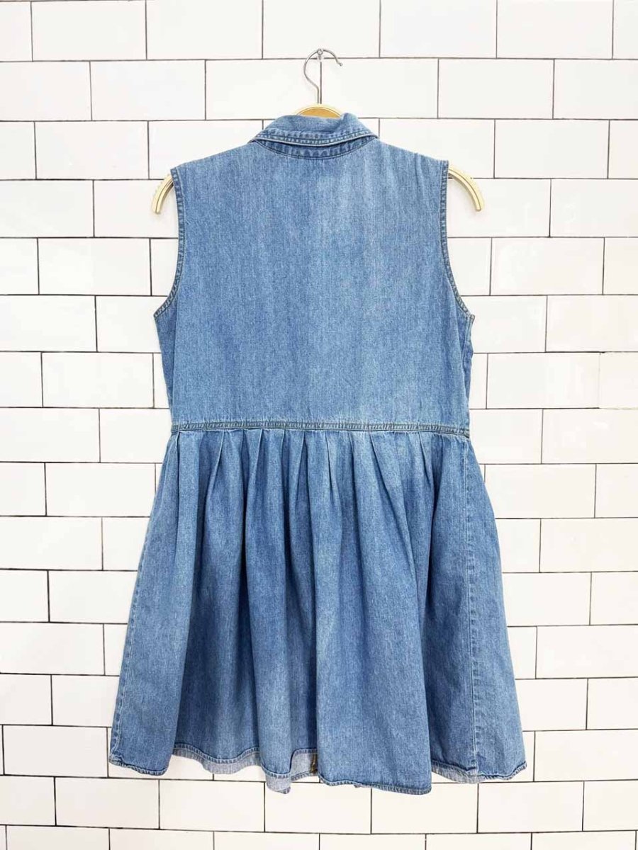vintage 90s true blue full zip pleated denim mini dress - good market thrift store