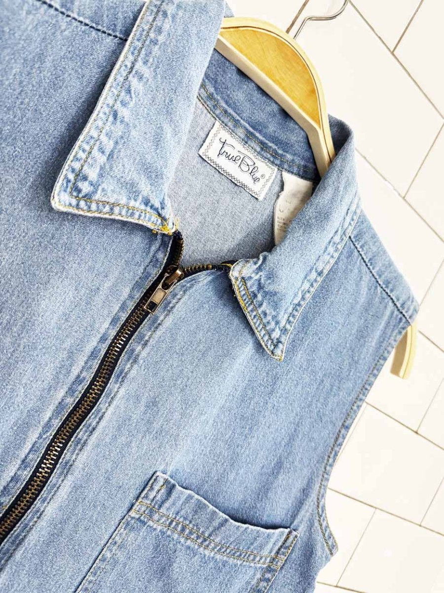 vintage 90s true blue full zip pleated denim mini dress - good market thrift store