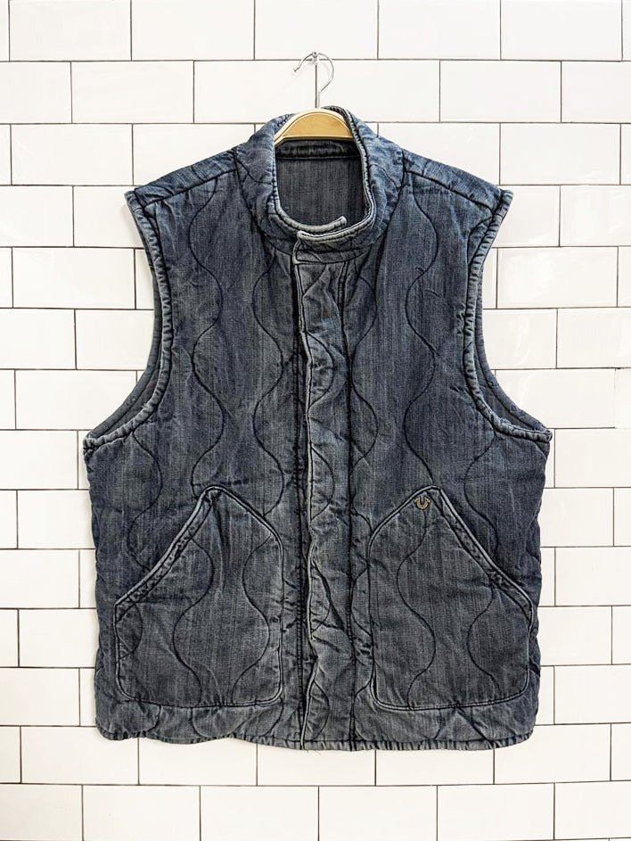 vintage 90s true religion reversible quilted denim vest - good market thrift store