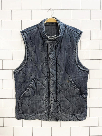 vintage 90s true religion reversible quilted denim vest - good market thrift store