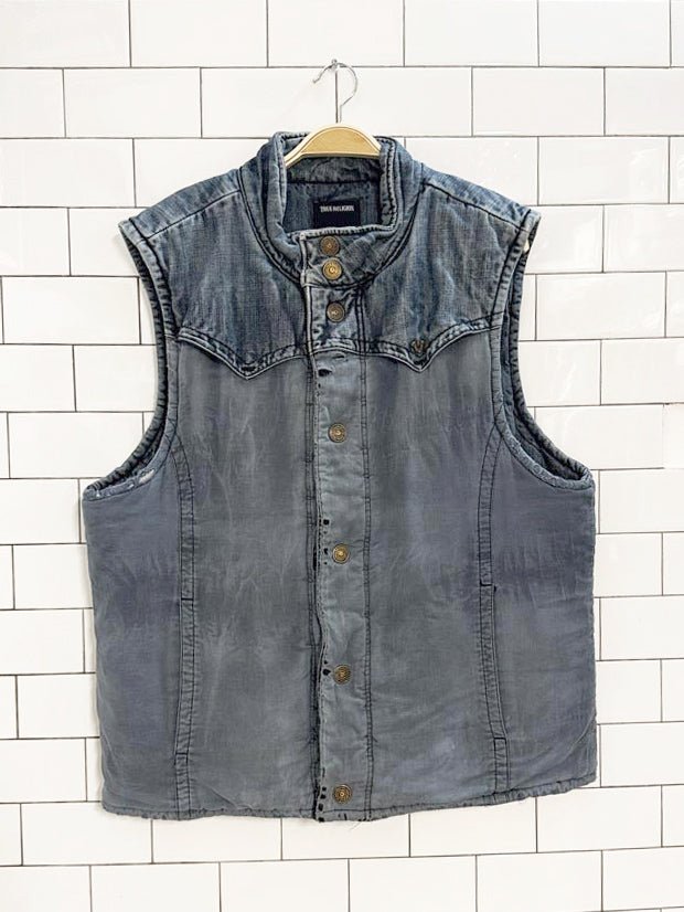 vintage 90s true religion reversible quilted denim vest - good market thrift store