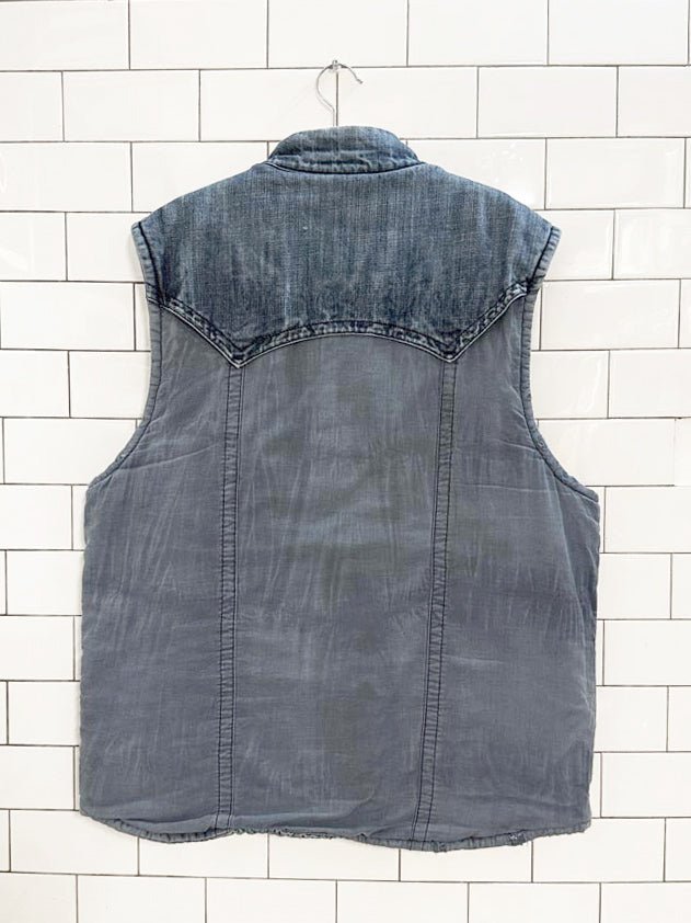 vintage 90s true religion reversible quilted denim vest - good market thrift store