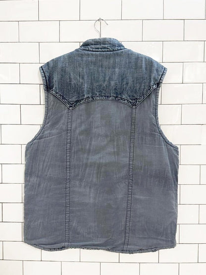 vintage 90s true religion reversible quilted denim vest - good market thrift store
