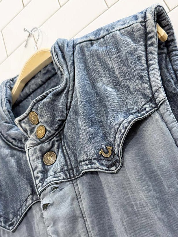 vintage 90s true religion reversible quilted denim vest - good market thrift store