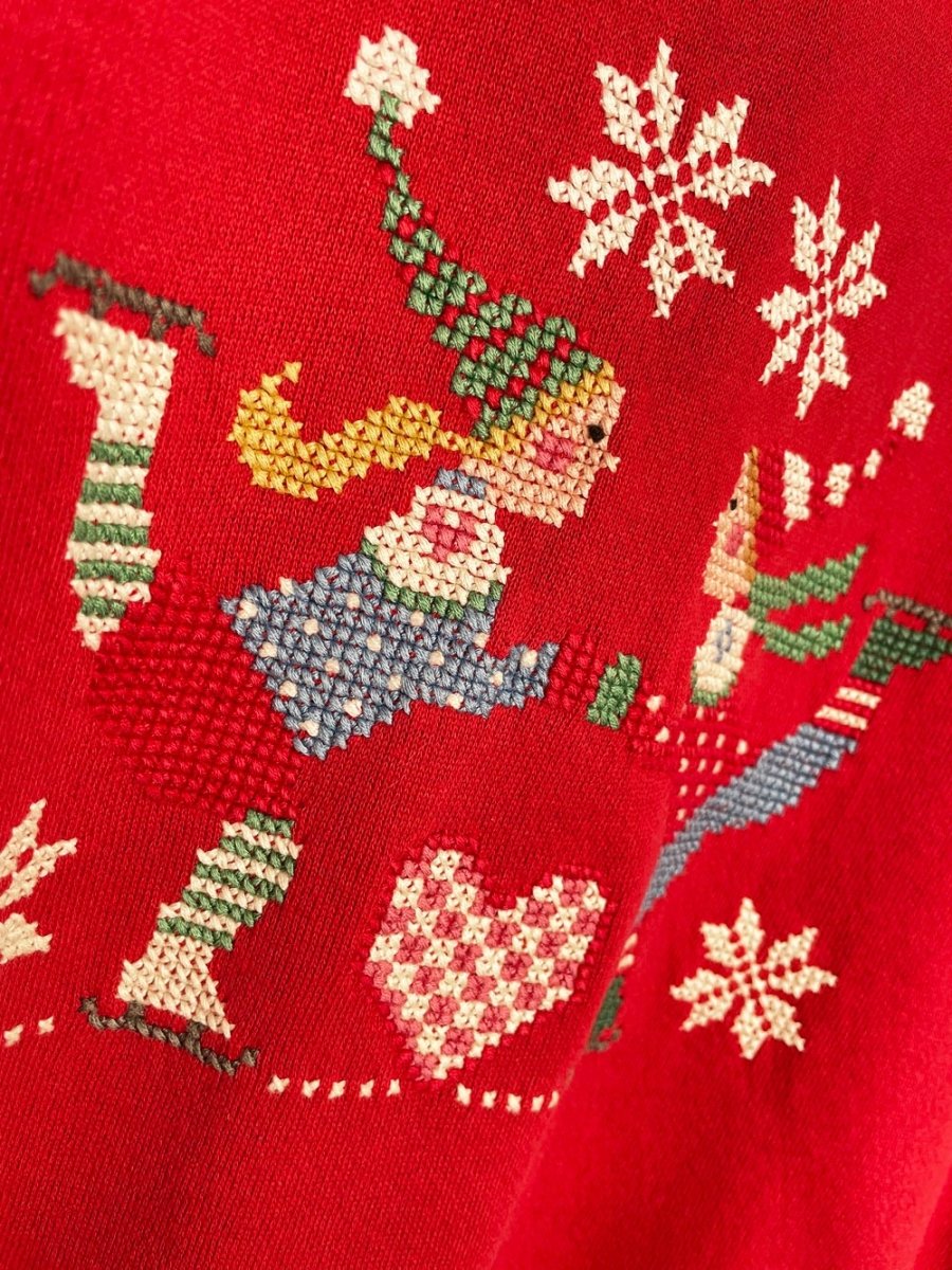 vintage 90s tulex cross stitch skating lovers sweatshirt | made in USA - good market thrift store