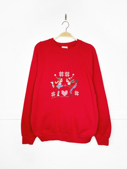 vintage 90s tulex cross stitch skating lovers sweatshirt | made in USA - good market thrift store