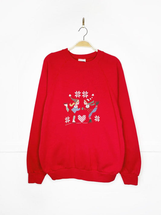 vintage 90s tulex cross stitch skating lovers sweatshirt | made in USA - good market thrift store