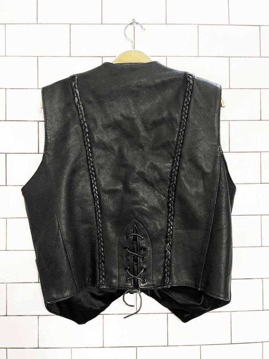 vintage 90s unik premium braided leather snap button vest - good market thrift store