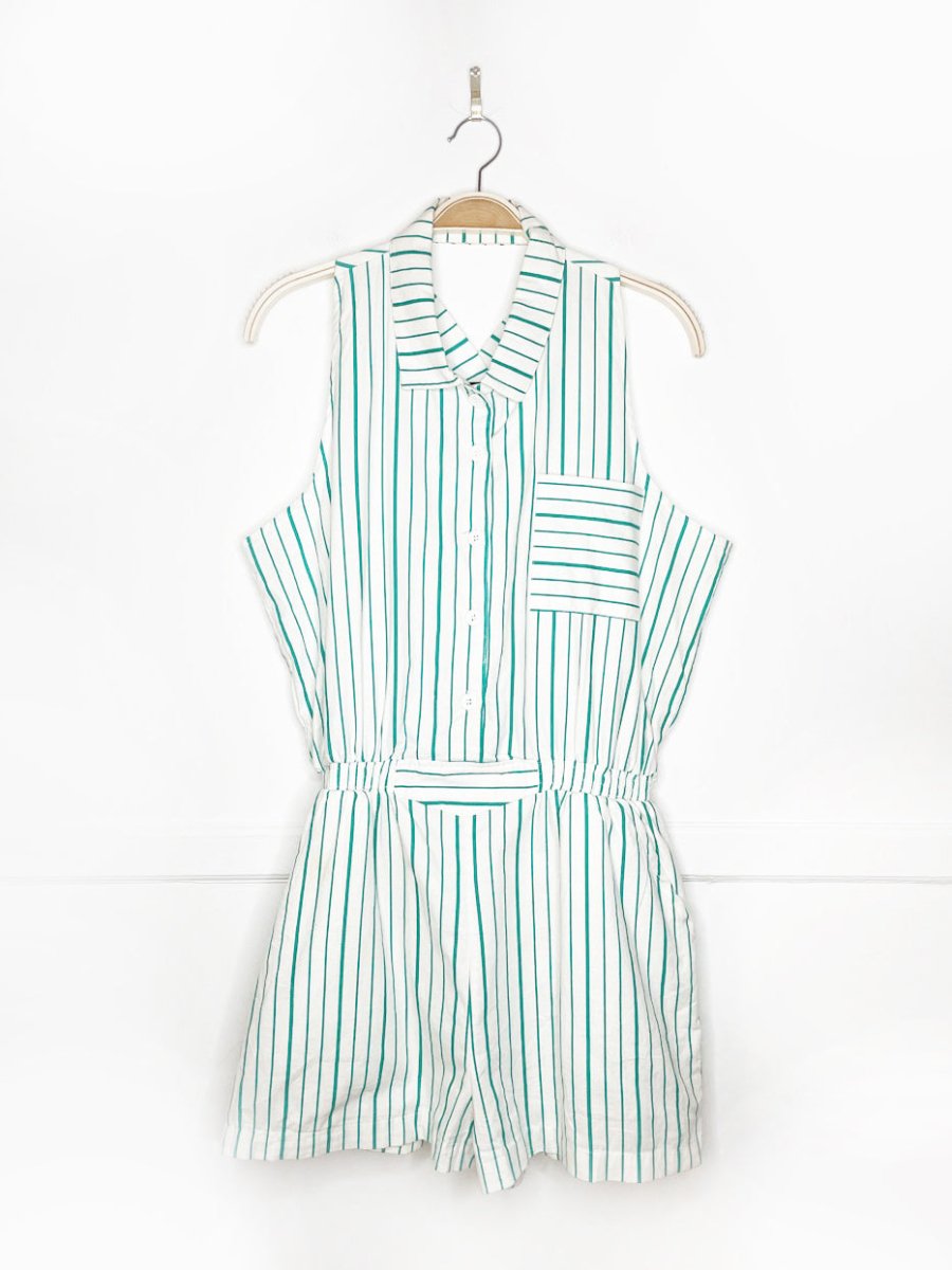 vintage 90s upper level striped collared jumpsuit - good market thrift store