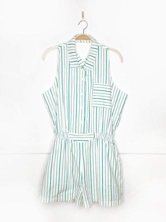 vintage 90s upper level striped collared jumpsuit - good market thrift store