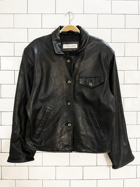 vintage 90s valerie stevens butter leather boxy shirt jacket | new zealand lambskin - good market thrift store