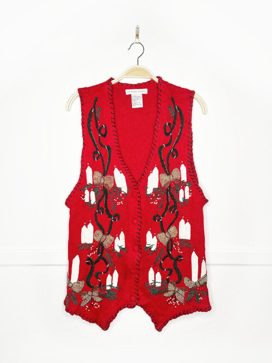 vintage 90s victoria jones candlelight holiday whipstitch knit vest - good market thrift store