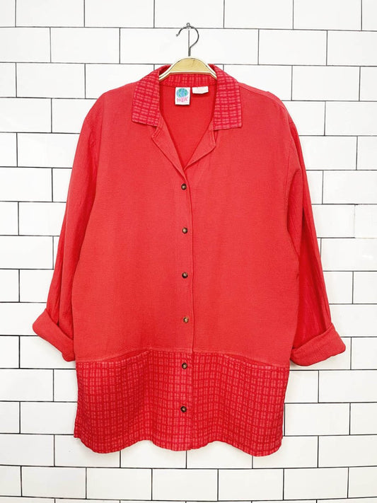 vintage 90s wek cotton embroidered trim full button shirt jacket | made in USA - good market thrift store
