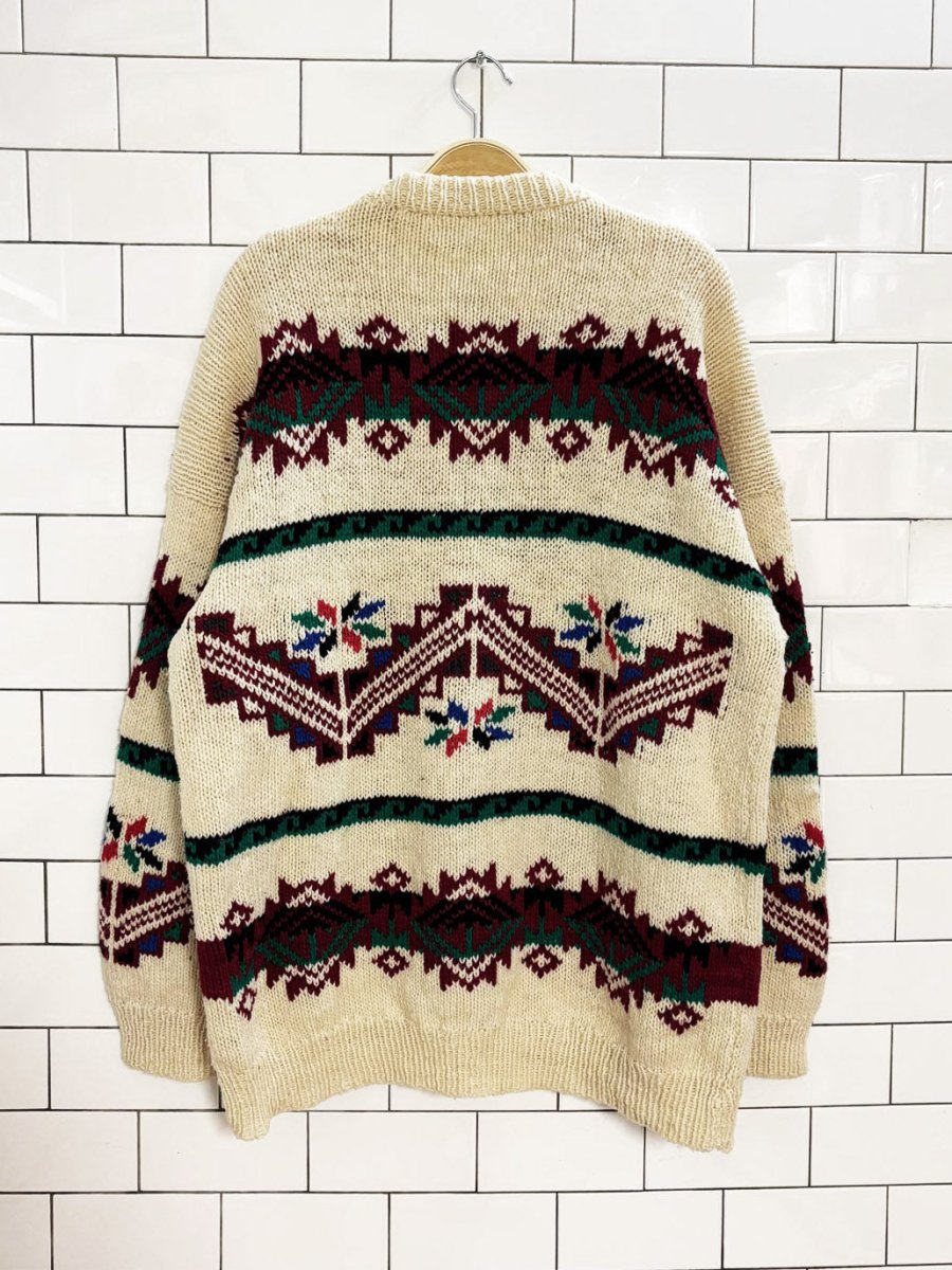 vintage 90s western fair isle wool - blend chunky knit sweater - good market thrift store