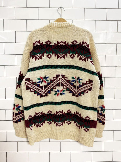 vintage 90s western fair isle wool - blend chunky knit sweater - good market thrift store