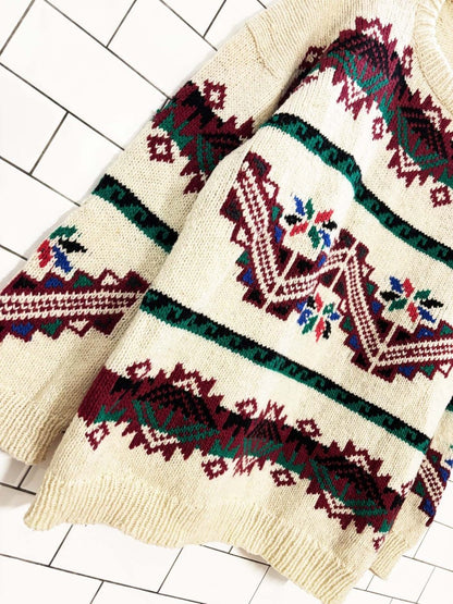vintage 90s western fair isle wool - blend chunky knit sweater - good market thrift store