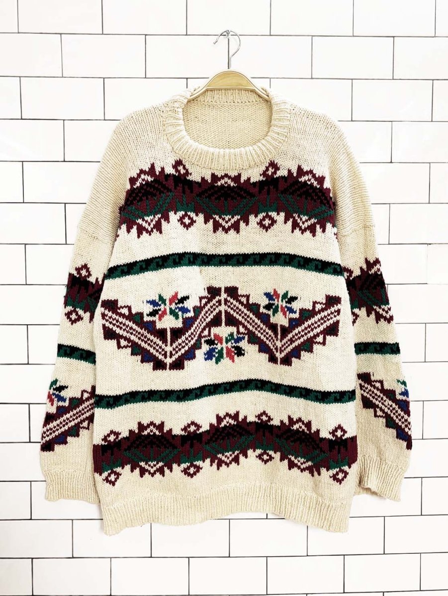vintage 90s western fair isle wool - blend chunky knit sweater - good market thrift store