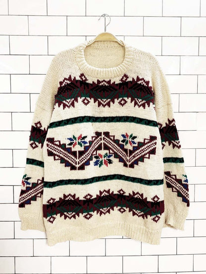 vintage 90s western fair isle wool - blend chunky knit sweater - good market thrift store