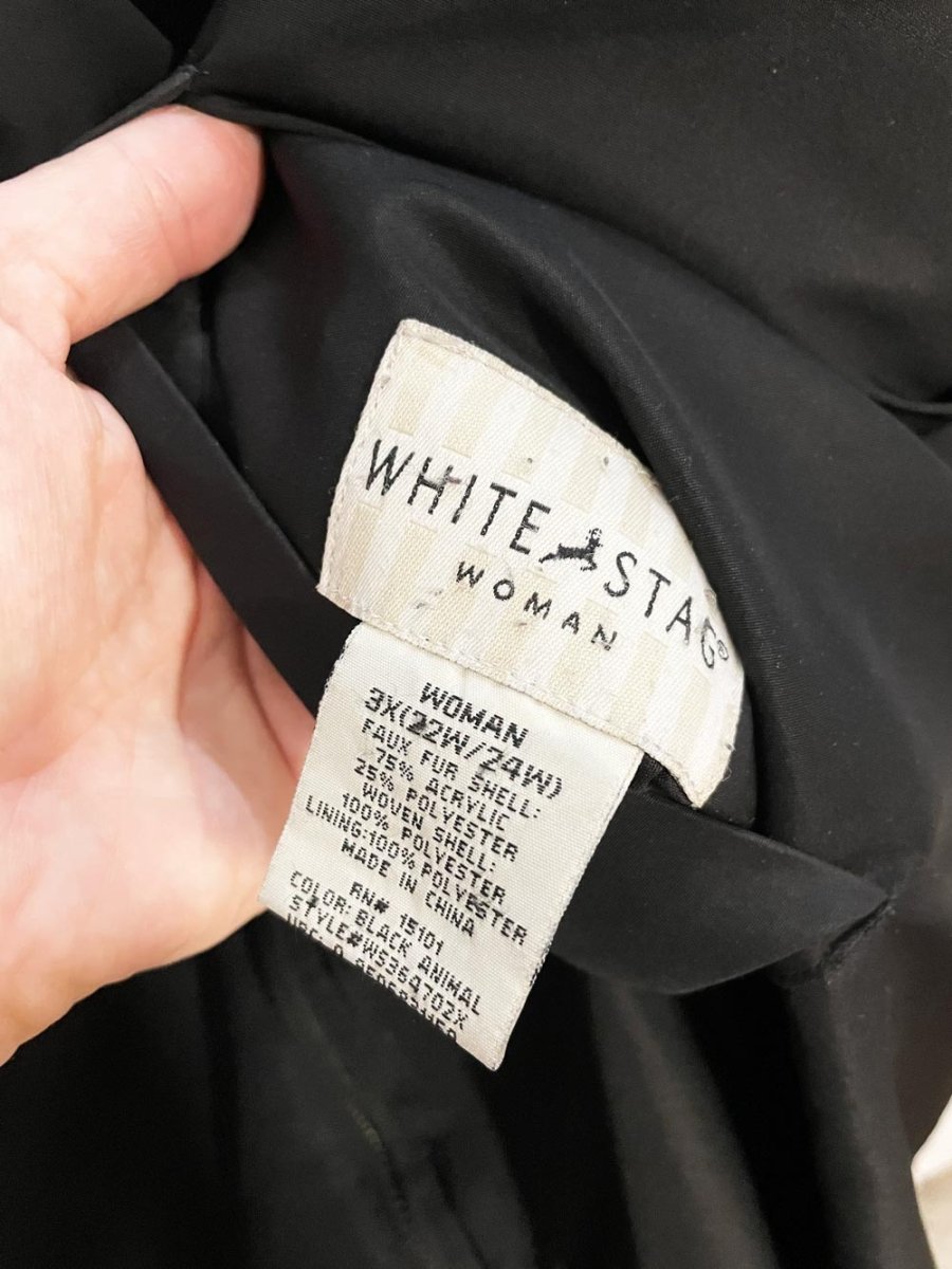 vintage 90s white stag reversible faux fur hooded coat - good market thrift store