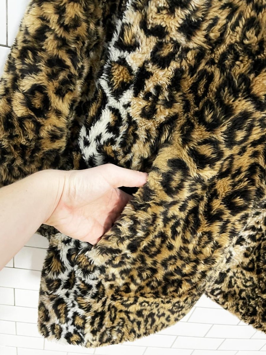 vintage 90s white stag reversible faux fur hooded coat - good market thrift store