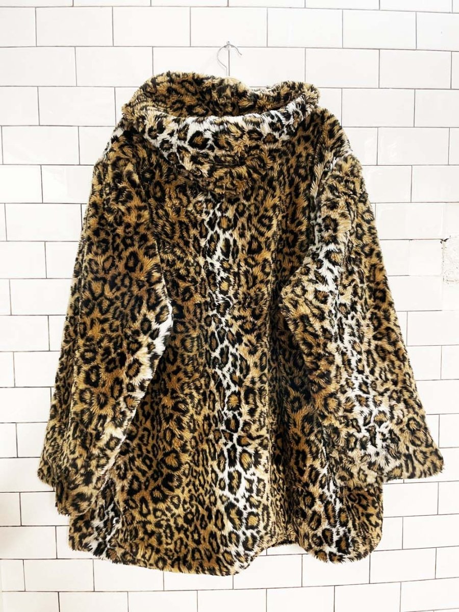 vintage 90s white stag reversible faux fur hooded coat - good market thrift store