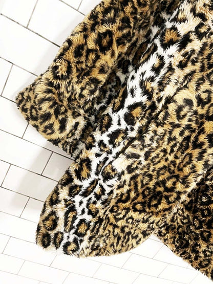 vintage 90s white stag reversible faux fur hooded coat - good market thrift store