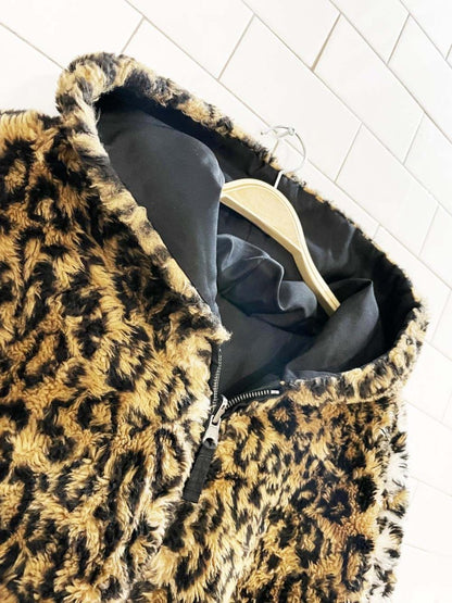 vintage 90s white stag reversible faux fur hooded coat - good market thrift store