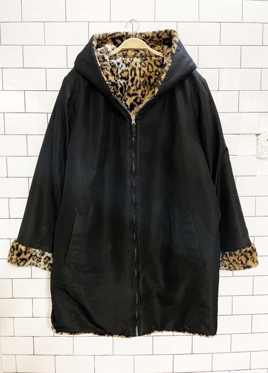 vintage 90s white stag reversible faux fur hooded coat - good market thrift store