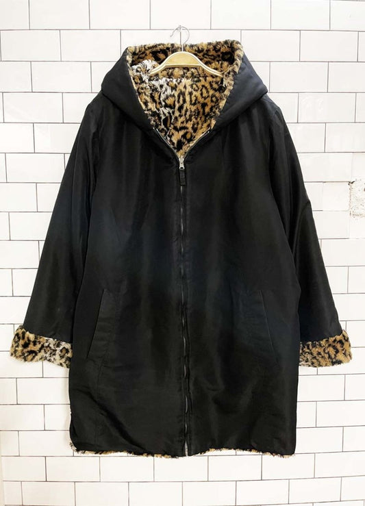 vintage 90s white stag reversible faux fur hooded coat - good market thrift store