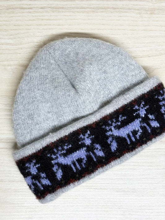 vintage 90s wool fair isle reindeer fleece lined toque - good market thrift store