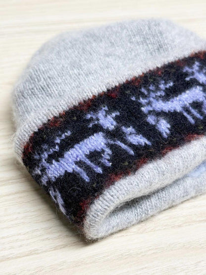 vintage 90s wool fair isle reindeer fleece lined toque - good market thrift store