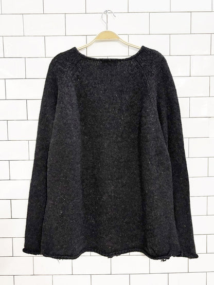 vintage 90s woolrich 100% wool v - neck rolled hem sweater - good market thrift store