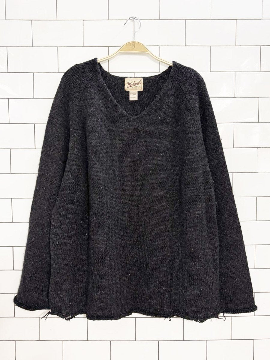 vintage 90s woolrich 100% wool v - neck rolled hem sweater - good market thrift store