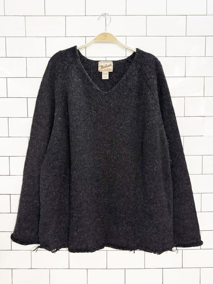 vintage 90s woolrich 100% wool v - neck rolled hem sweater - good market thrift store