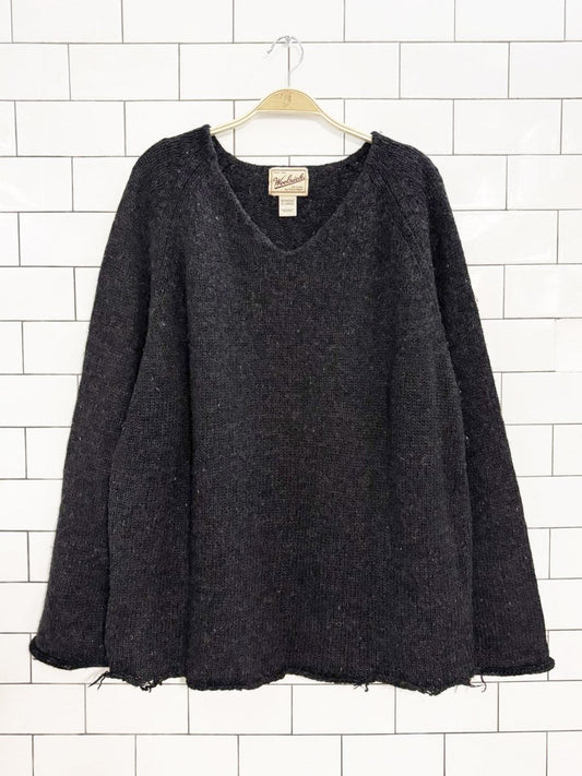 vintage 90s woolrich 100% wool v - neck rolled hem sweater - good market thrift store