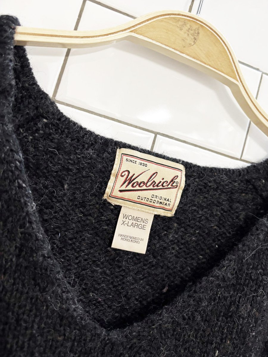 vintage 90s woolrich 100% wool v - neck rolled hem sweater - good market thrift store