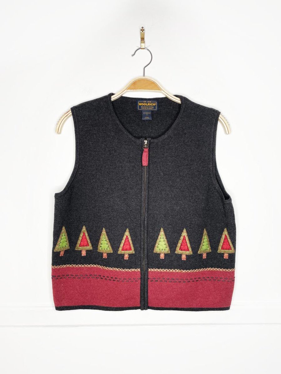 vintage 90s woolrich minimal tree line full zip knit vest - good market thrift store