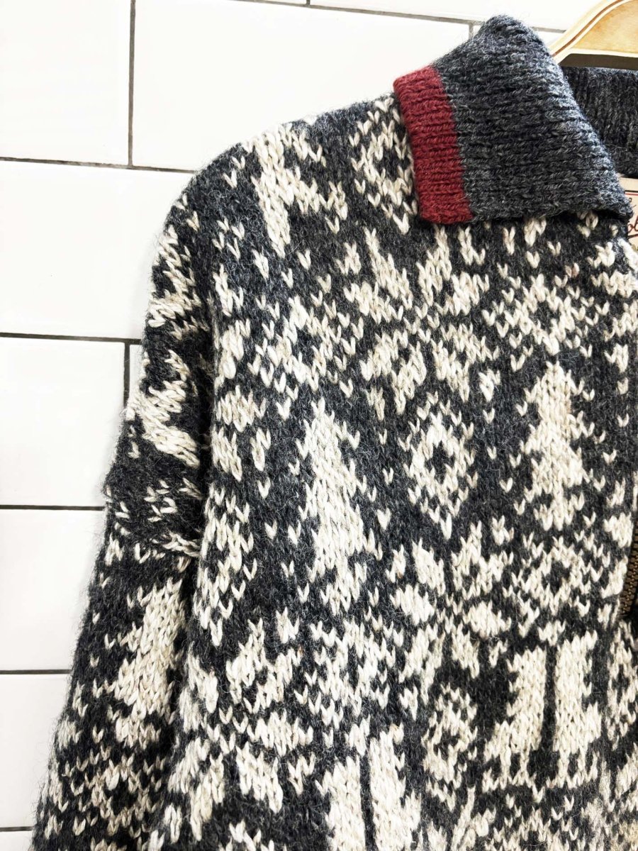 vintage 90s woolrich wool - blend fair isle quarter zip knit sweater | made in usa - good market thrift store