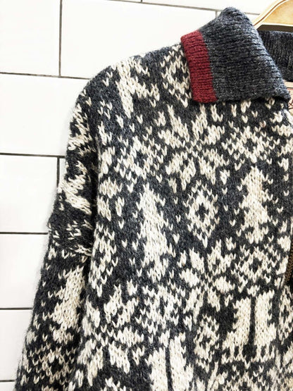 vintage 90s woolrich wool - blend fair isle quarter zip knit sweater | made in usa - good market thrift store